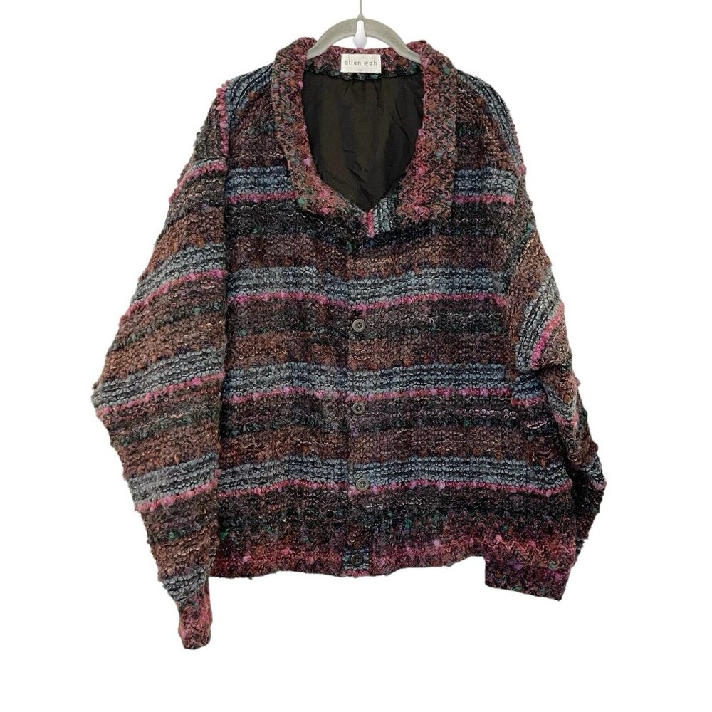 Allen Wah Knit Cardigan Sweater Colorful Button Front‎ Coat Jacket Art Lagenlook